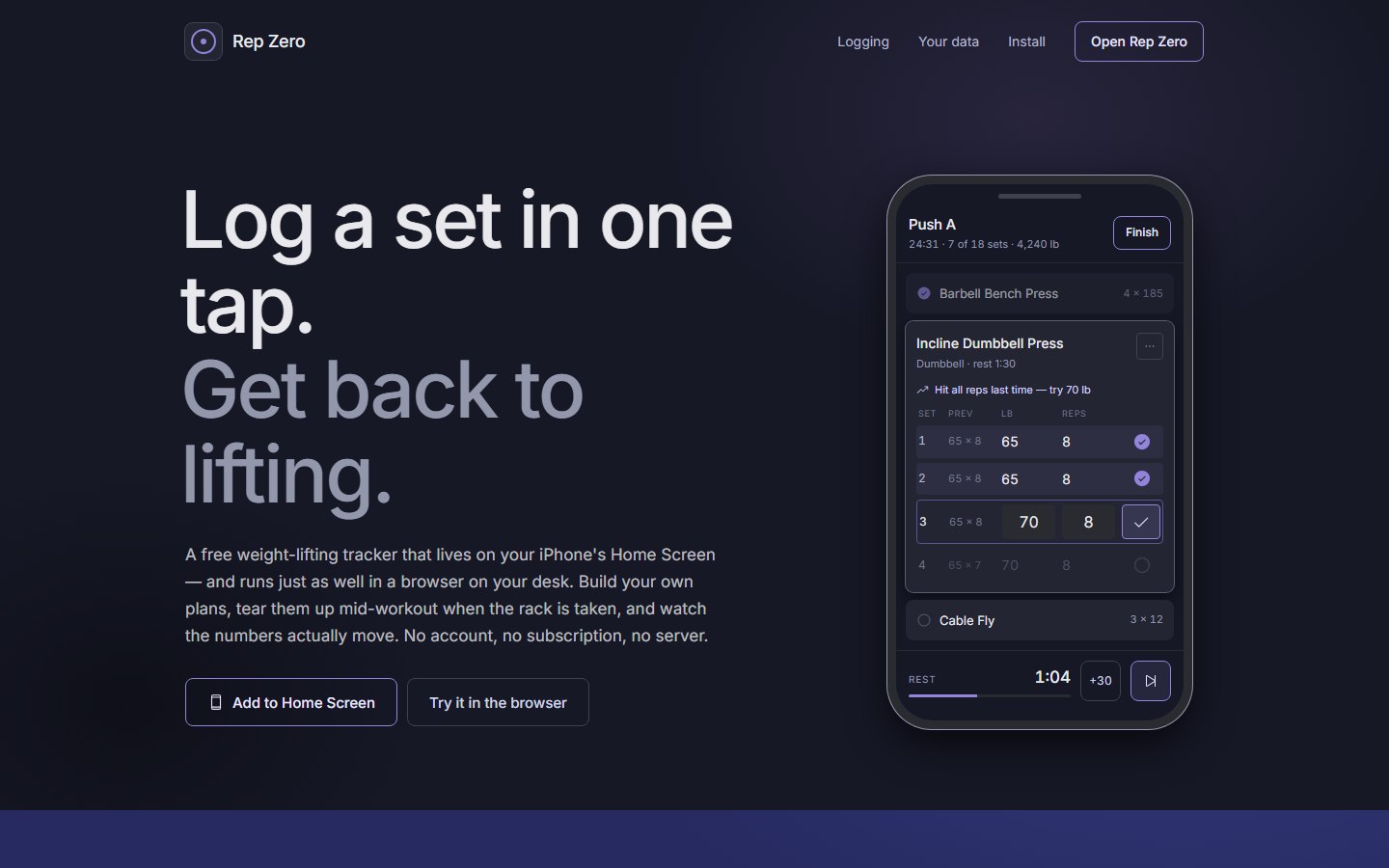 Rep Zero landing page