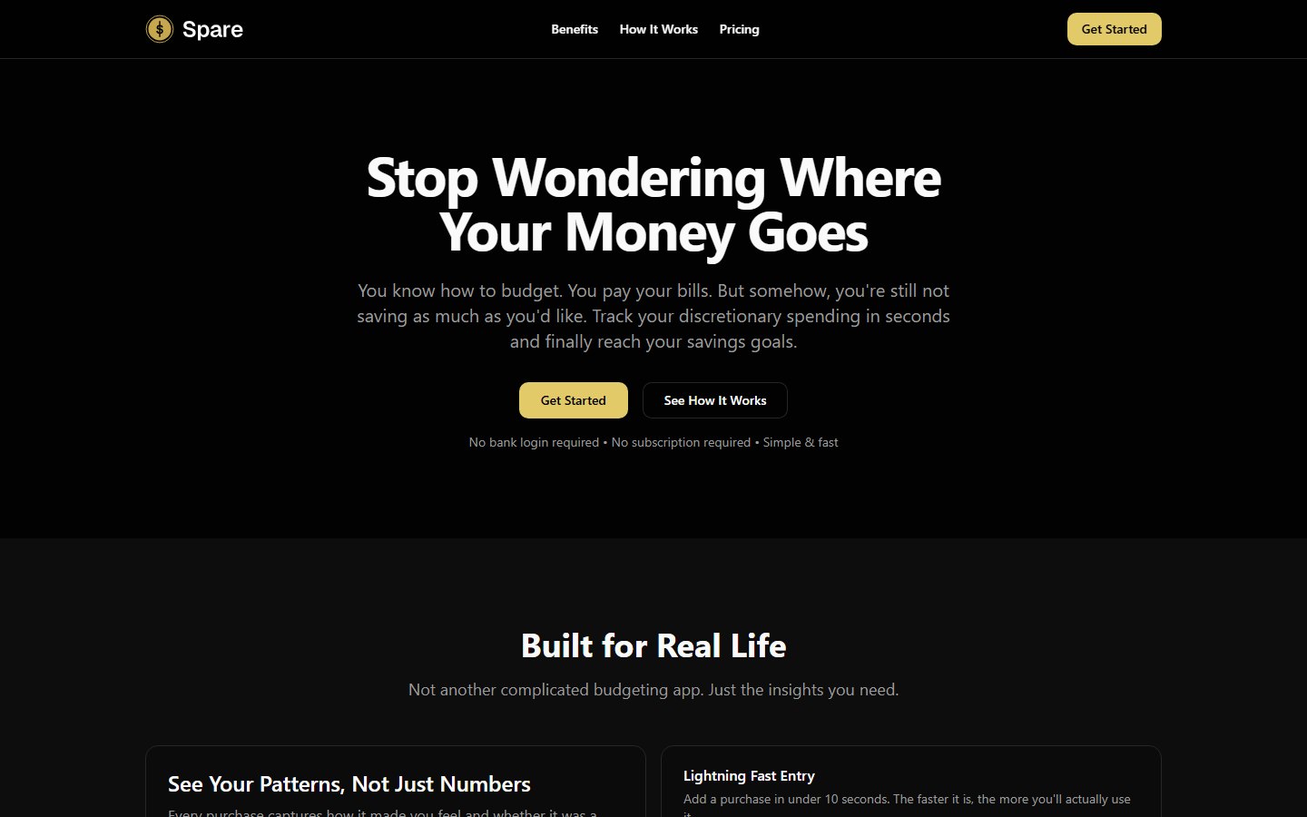 Spare landing page